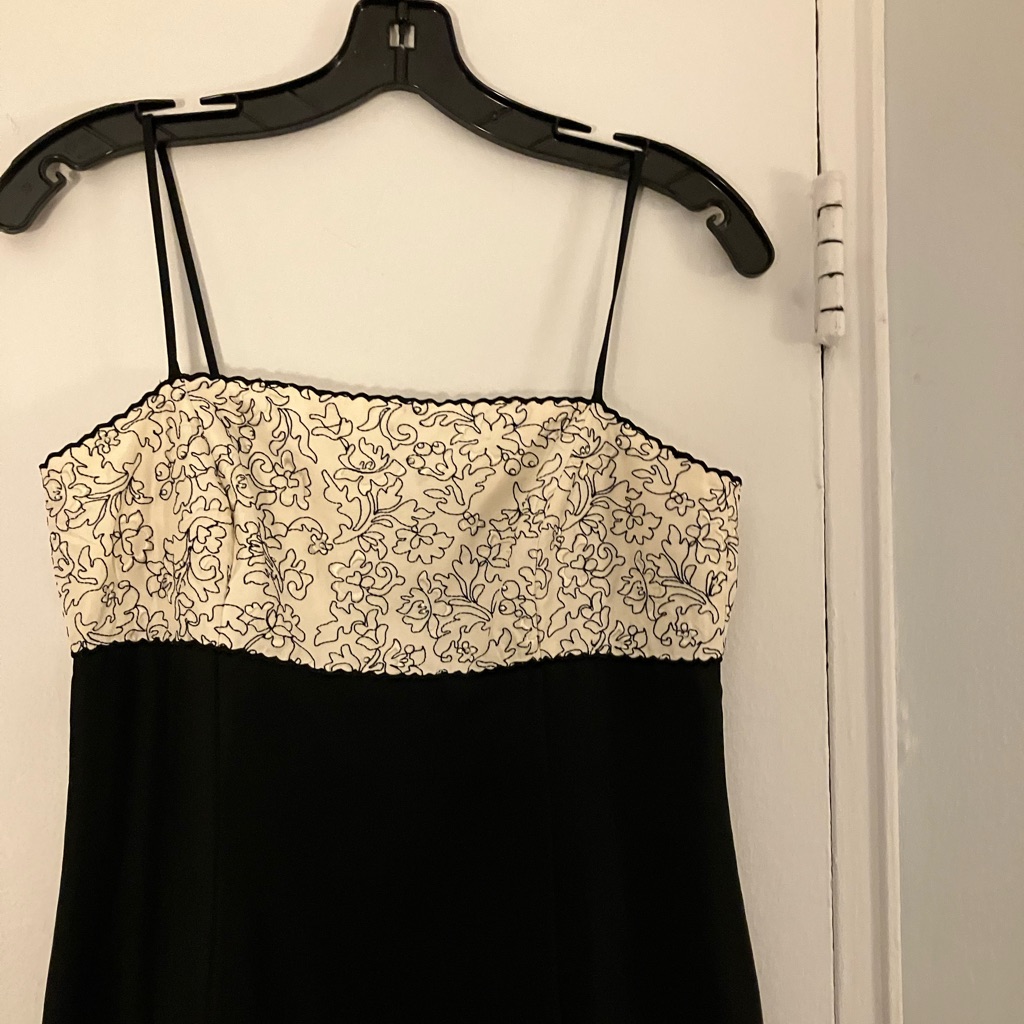 Ann Taylor All Silk Black Strapless With White Embroidered Bodice Nwt